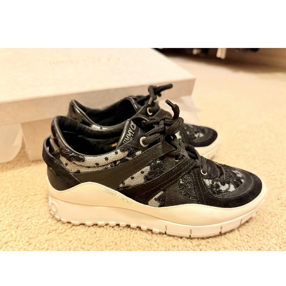 Jimmy Choo Women’s Black Lace Platform Sneaker-With Dust Bag And Box-Size 5, EUC